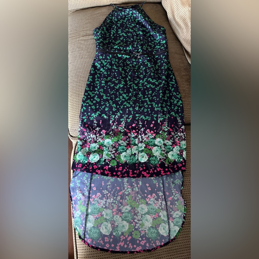 Samuel Dong green flowered zipper dress extra small